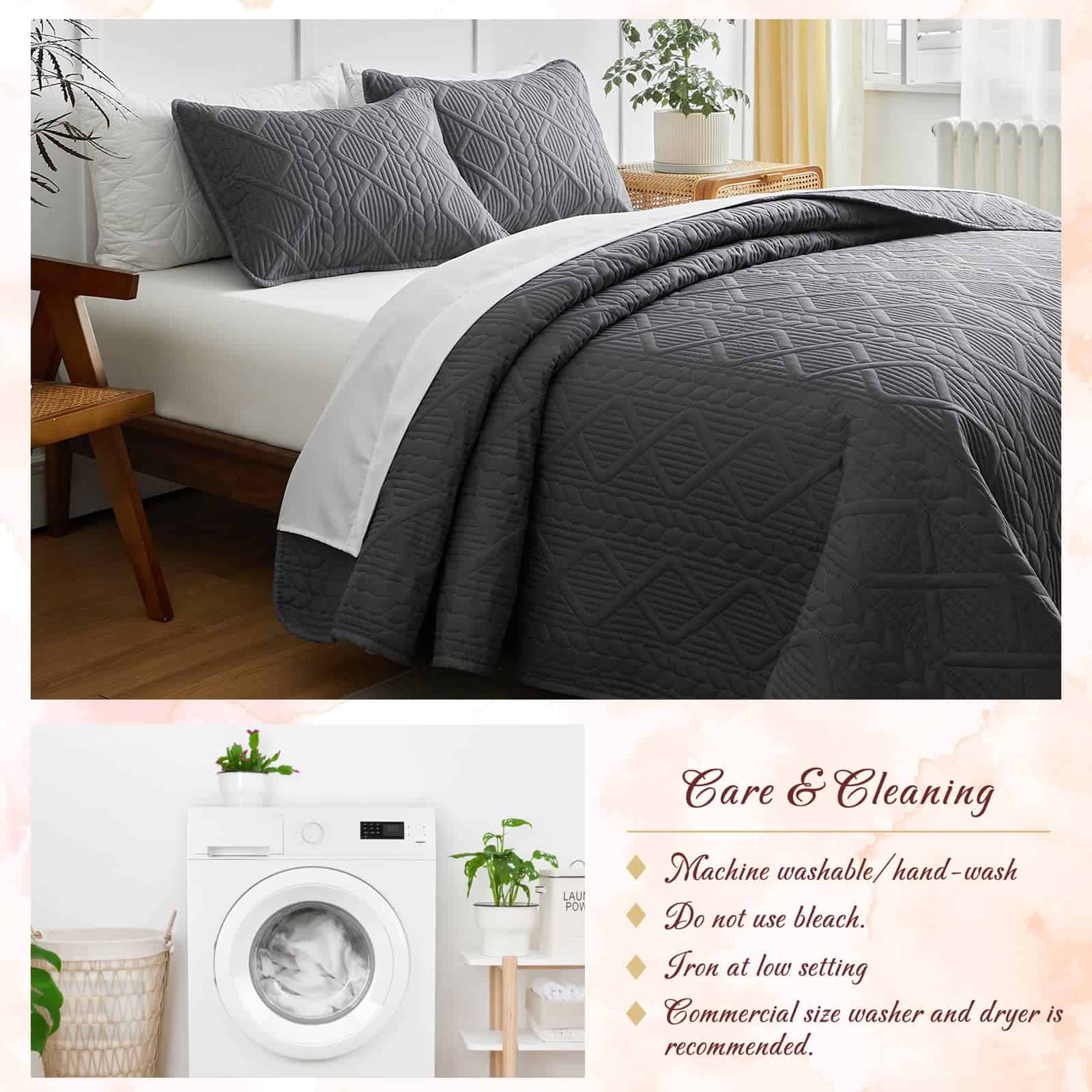 Set de Edredón de Verano Gris Sólido de 3 Piezas Tamaño - Imagen 7