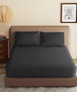 Sábana Ajustable 100% Algodón Egipcio Negro, 600 Hilos,