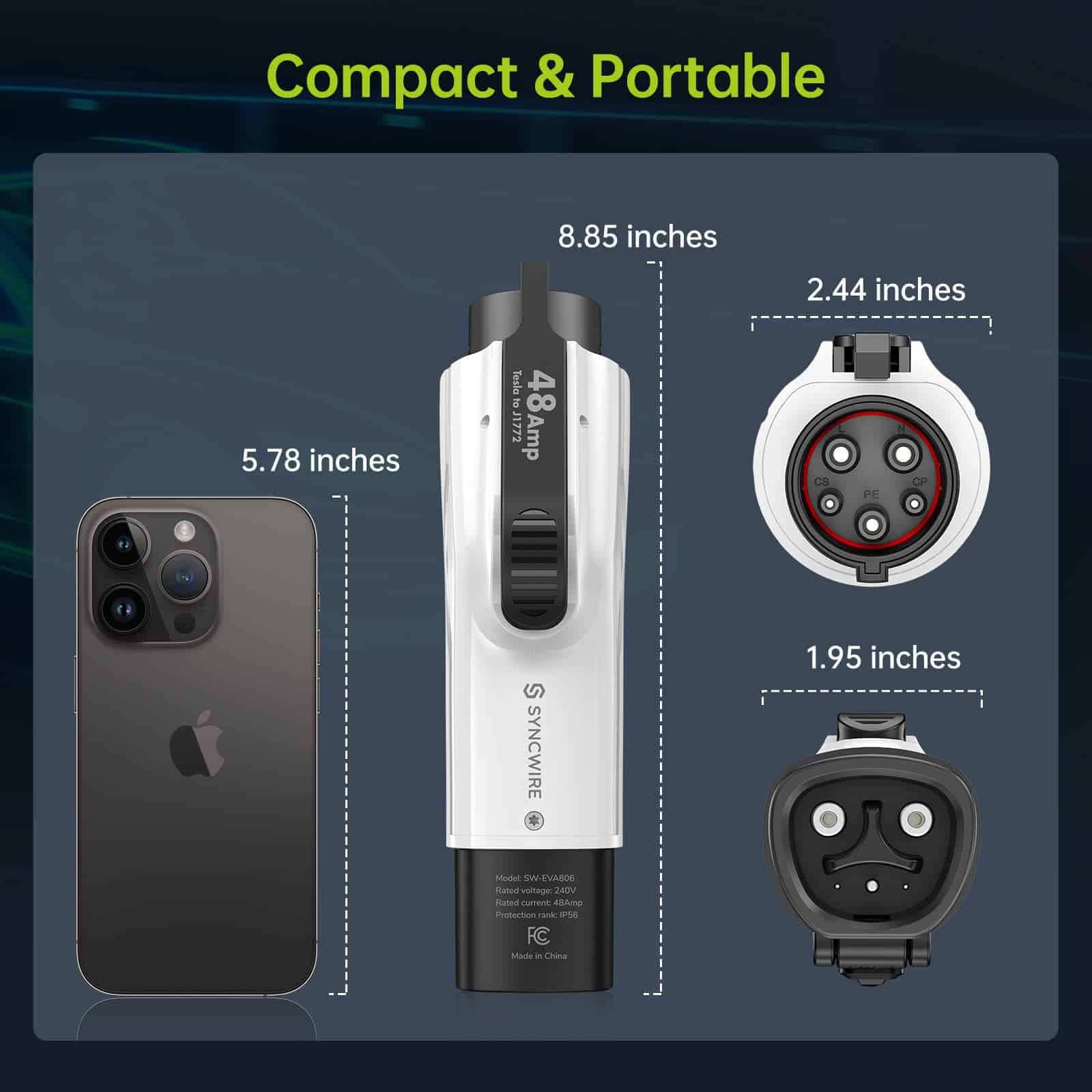 Adaptador Tesla a J1772 para PHEVs y EVs, 48A/250V AC, - Imagen 6