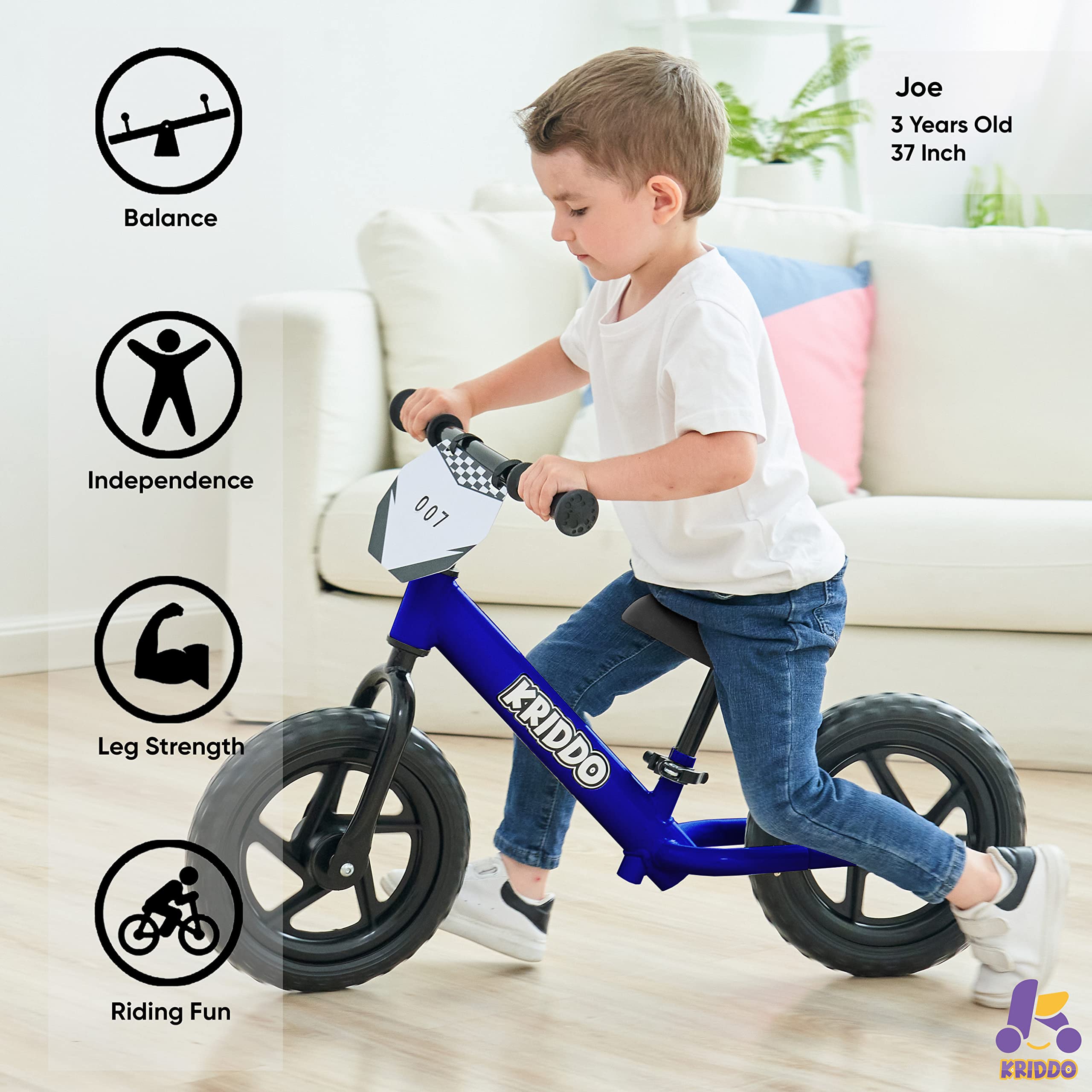 Bicicleta de Equilibrio para Niños KRIDDO 2 -Azul - Imagen 3