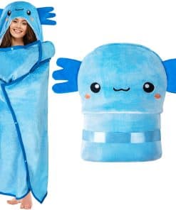 Manta con capucha portátil de Axolote para -Azul