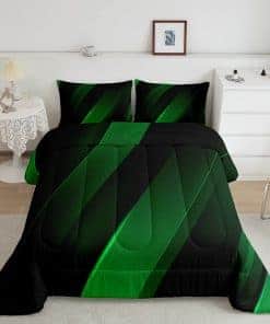 Juego de edredón tamaño King con rayas verdes y negras,