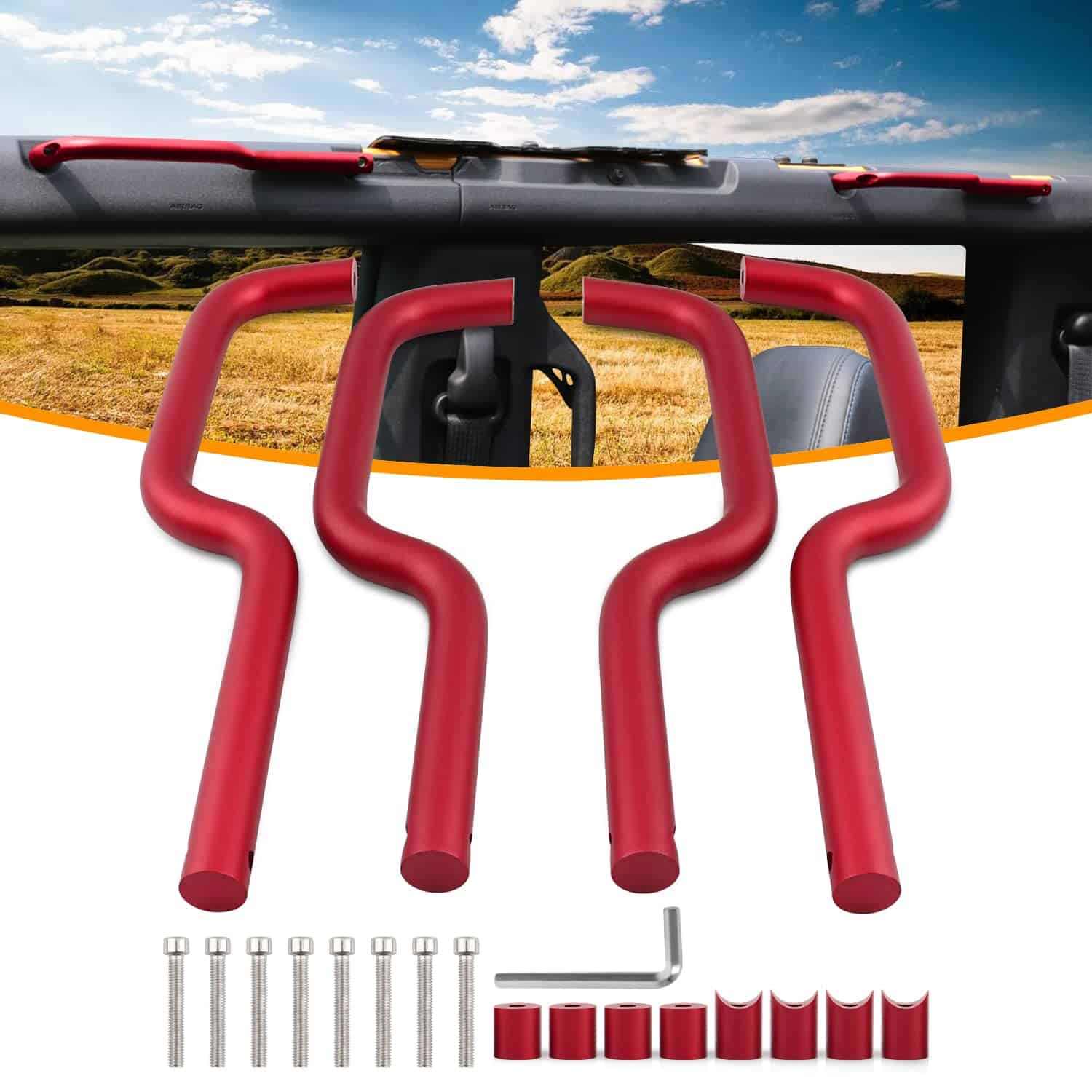 ADTOPI Manijas de Agarre de Barra Antivuelco Rojas de