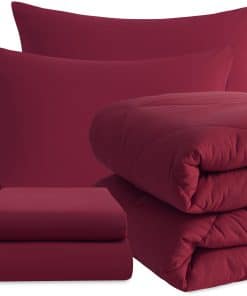 Juego de Edredón NTBAY con Sábanas, 5 -Rojo Vino