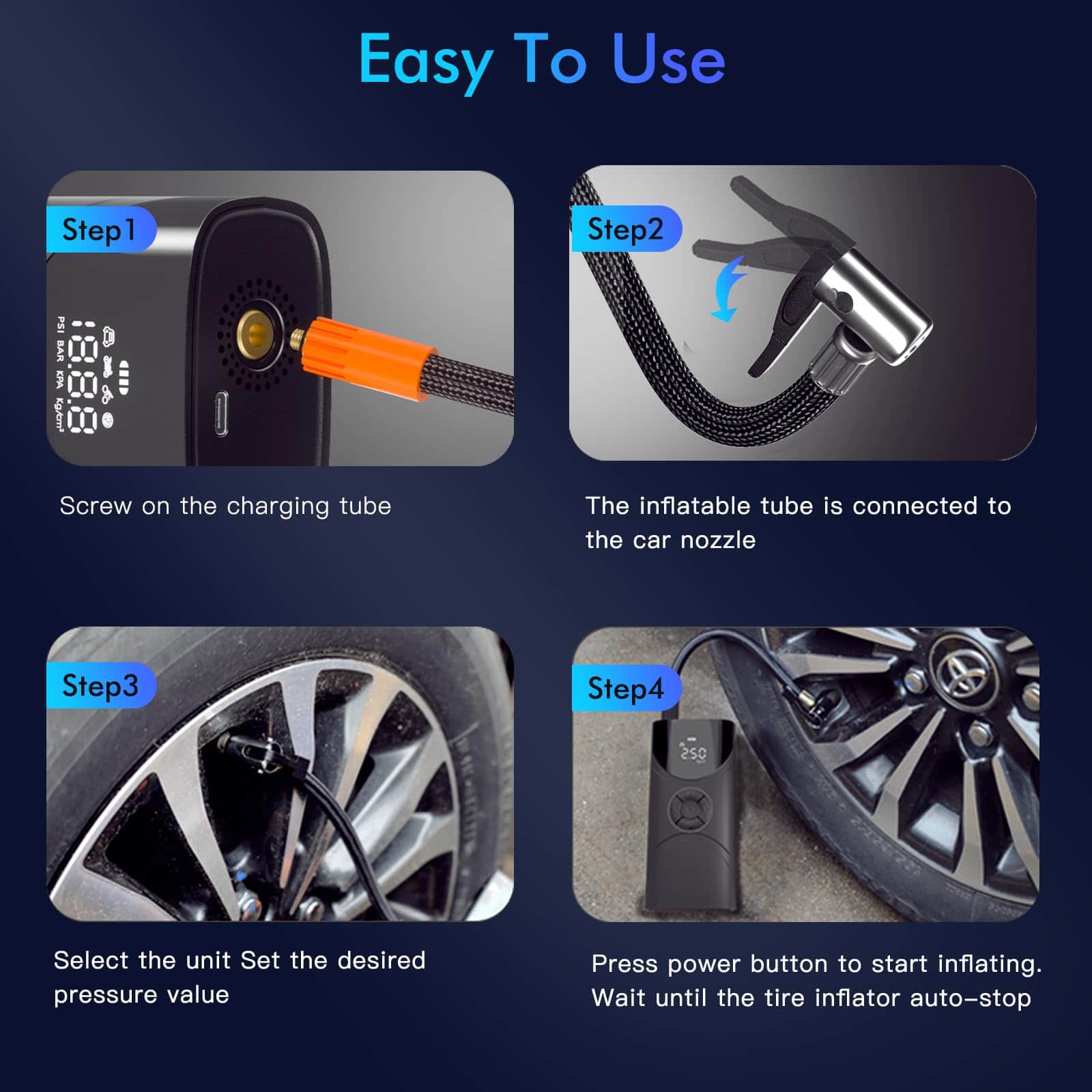 Compresor de aire portátil para neumáticos, bomba de aire - Imagen 7