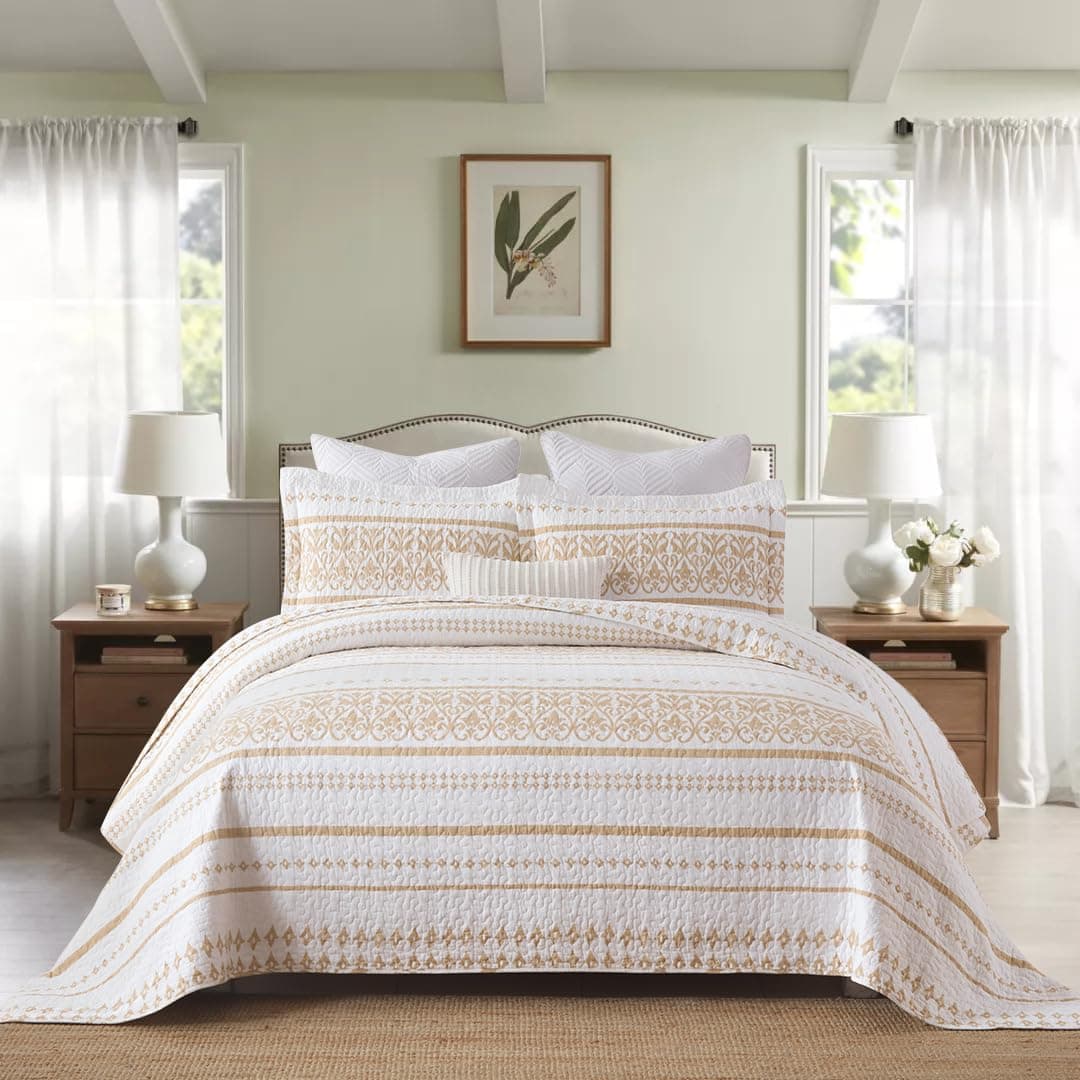 Edredón King Size Bohemio de Algodón 100% con Rayas