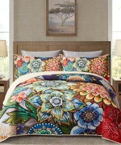 Juego de Edredón Boho Floral de 3 Piezas Tamaño King