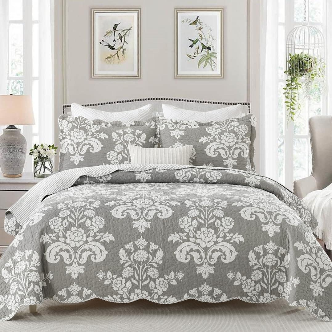 Juego de Edredón Queen Size, Edredón Gris 100% Algodón