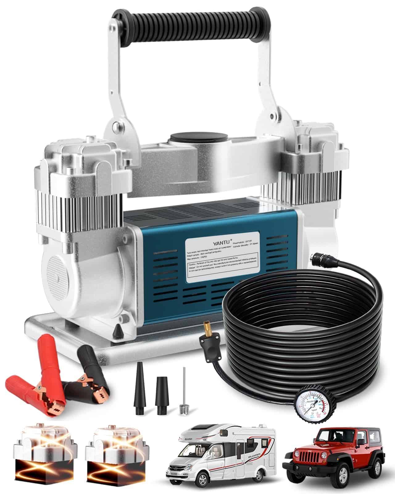 Compresor de aire YANTU 12V, Inflador de neumáticos de