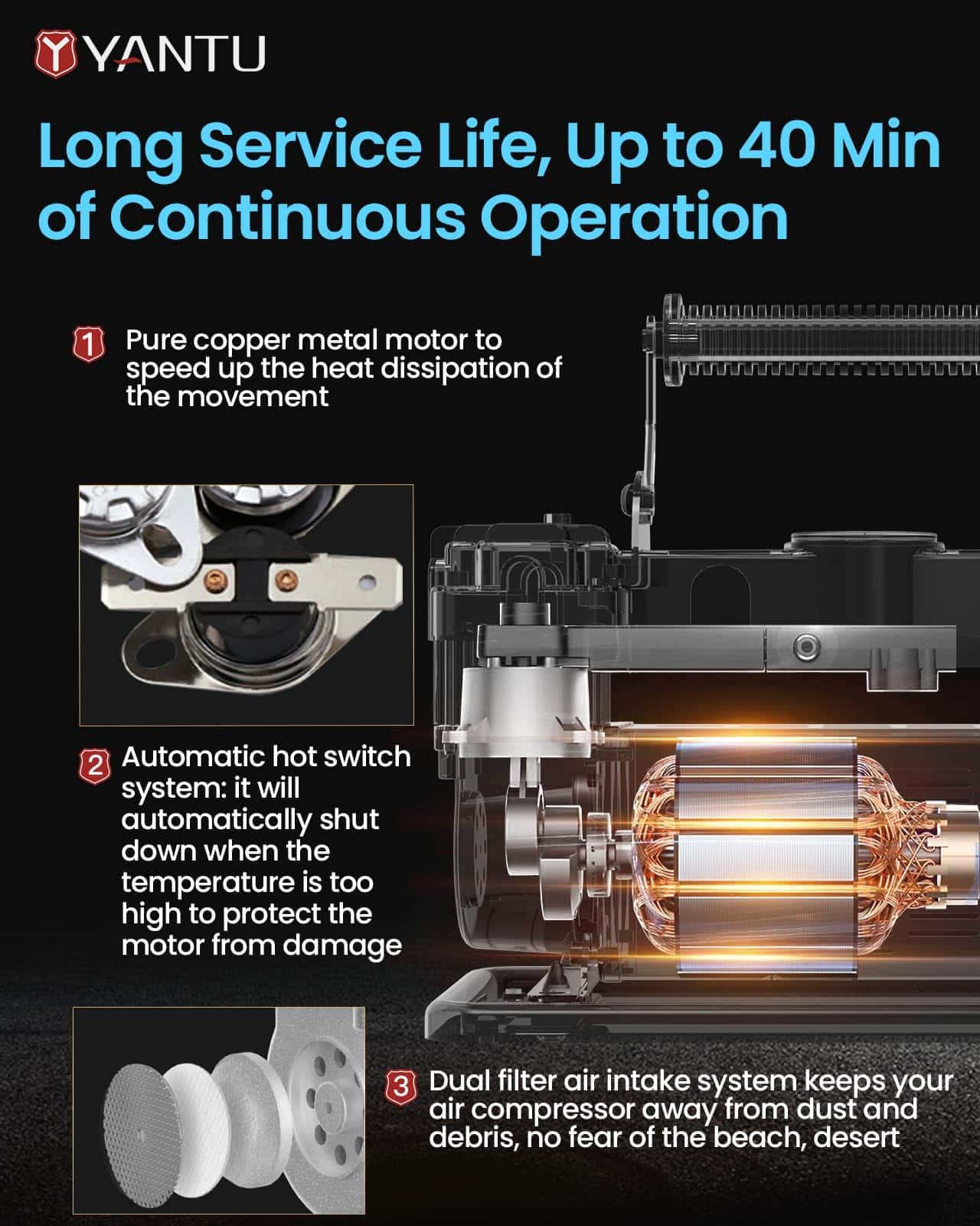 Compresor de aire YANTU 12V, Inflador de neumáticos de - Imagen 5