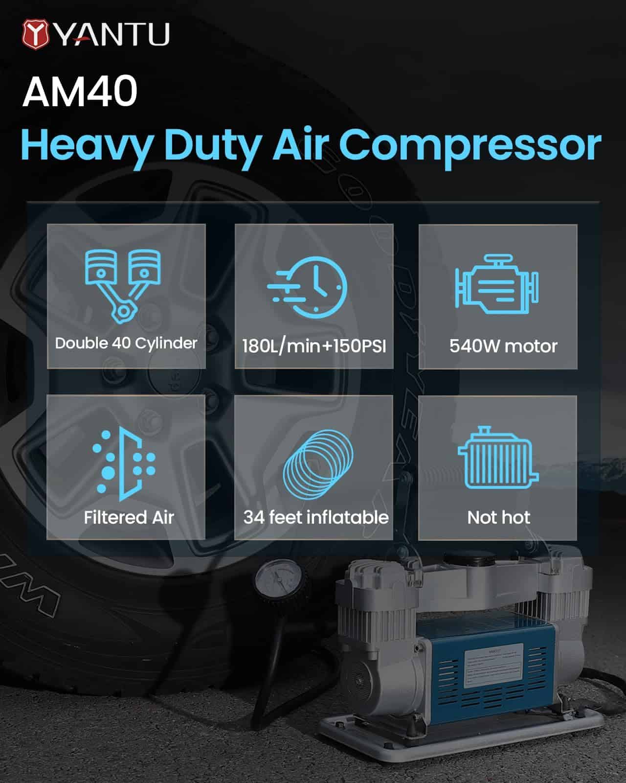 Compresor de aire YANTU 12V, Inflador de neumáticos de - Imagen 3