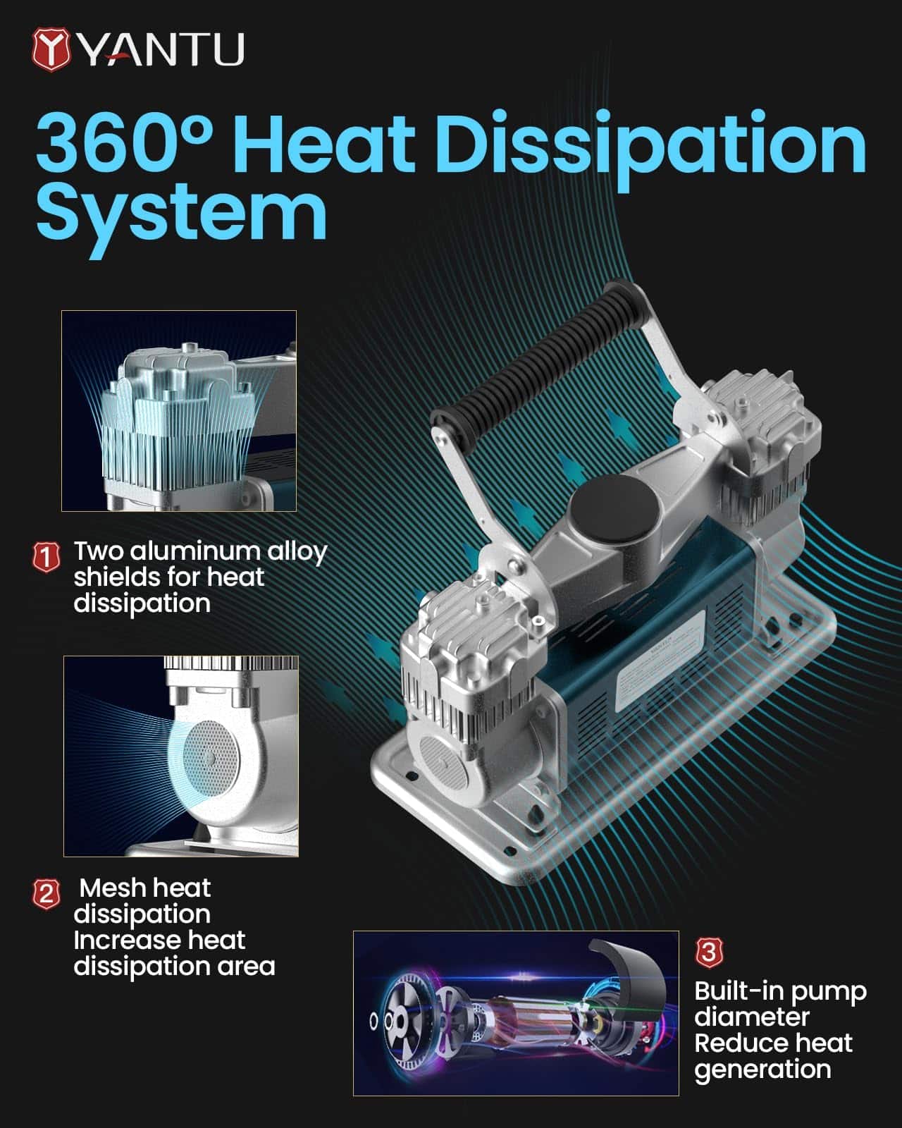 Compresor de aire YANTU 12V, Inflador de neumáticos de - Imagen 6