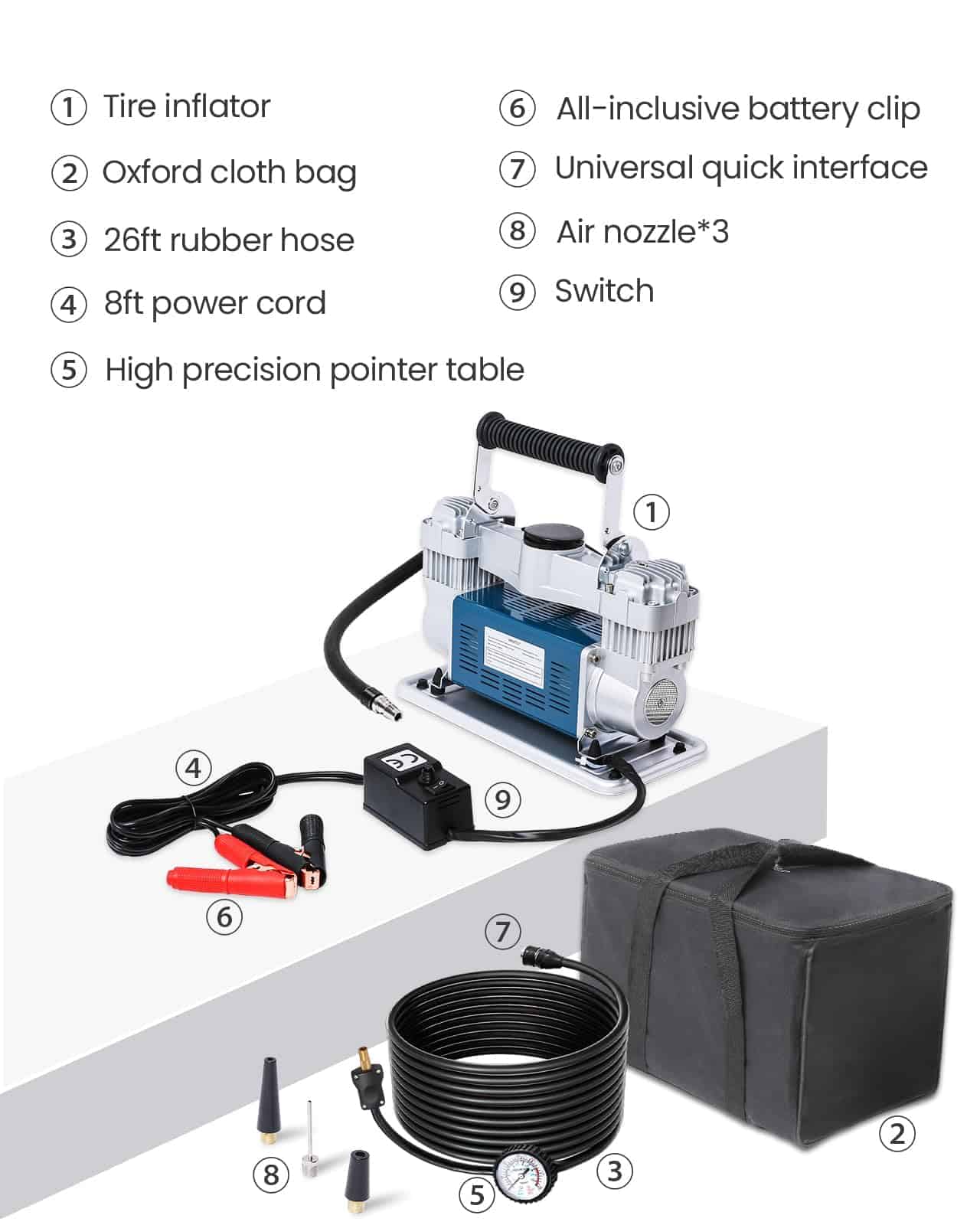 Compresor de aire YANTU 12V, Inflador de neumáticos de - Imagen 10