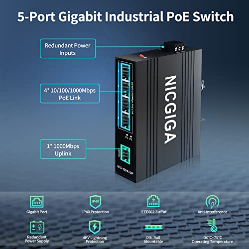 Switch PoE Industrial de 5 Puertos NICGIGA, con 4 Puertos - Imagen 3