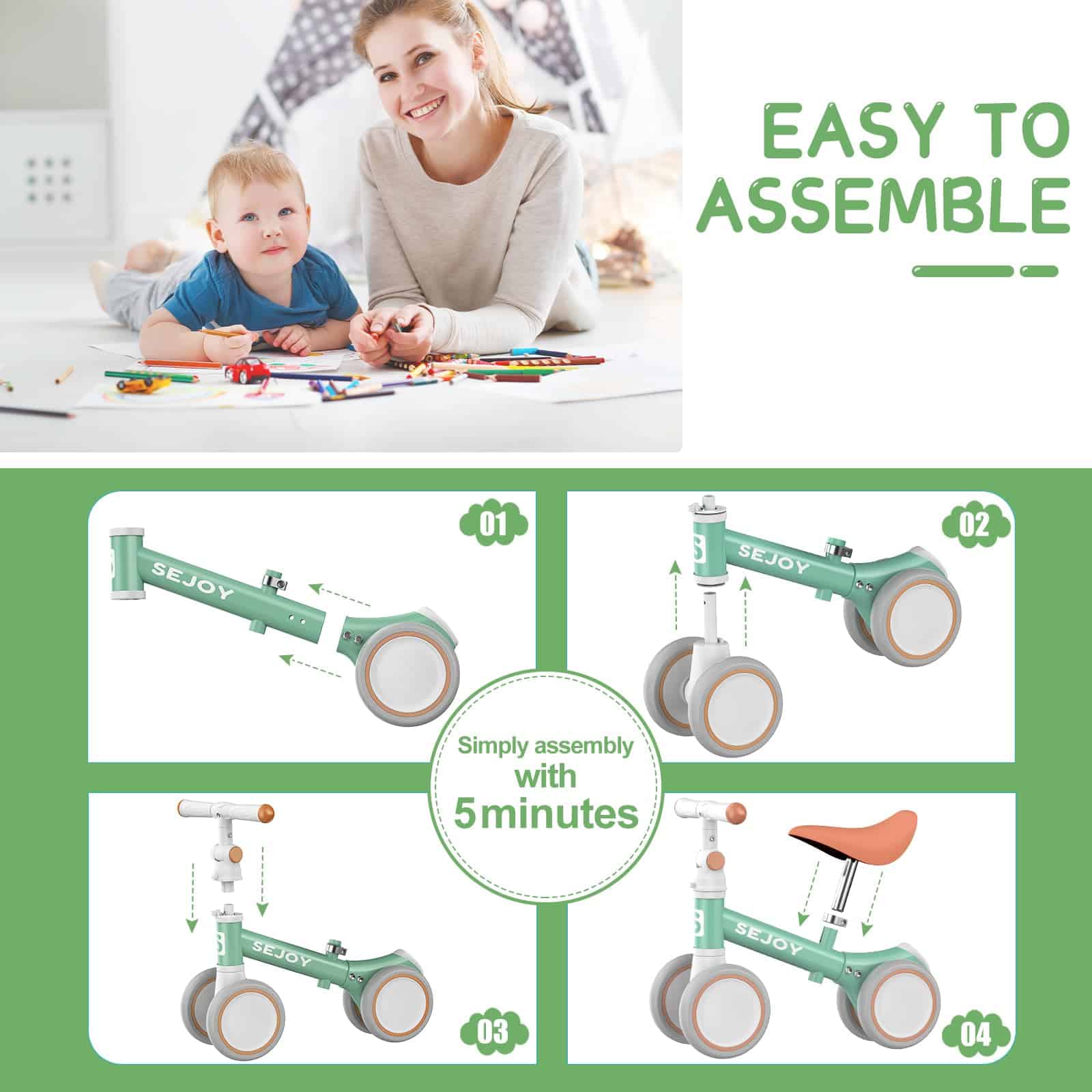 Bicicleta de Equilibrio Ajustable Sejoy para Bebés con - Imagen 5