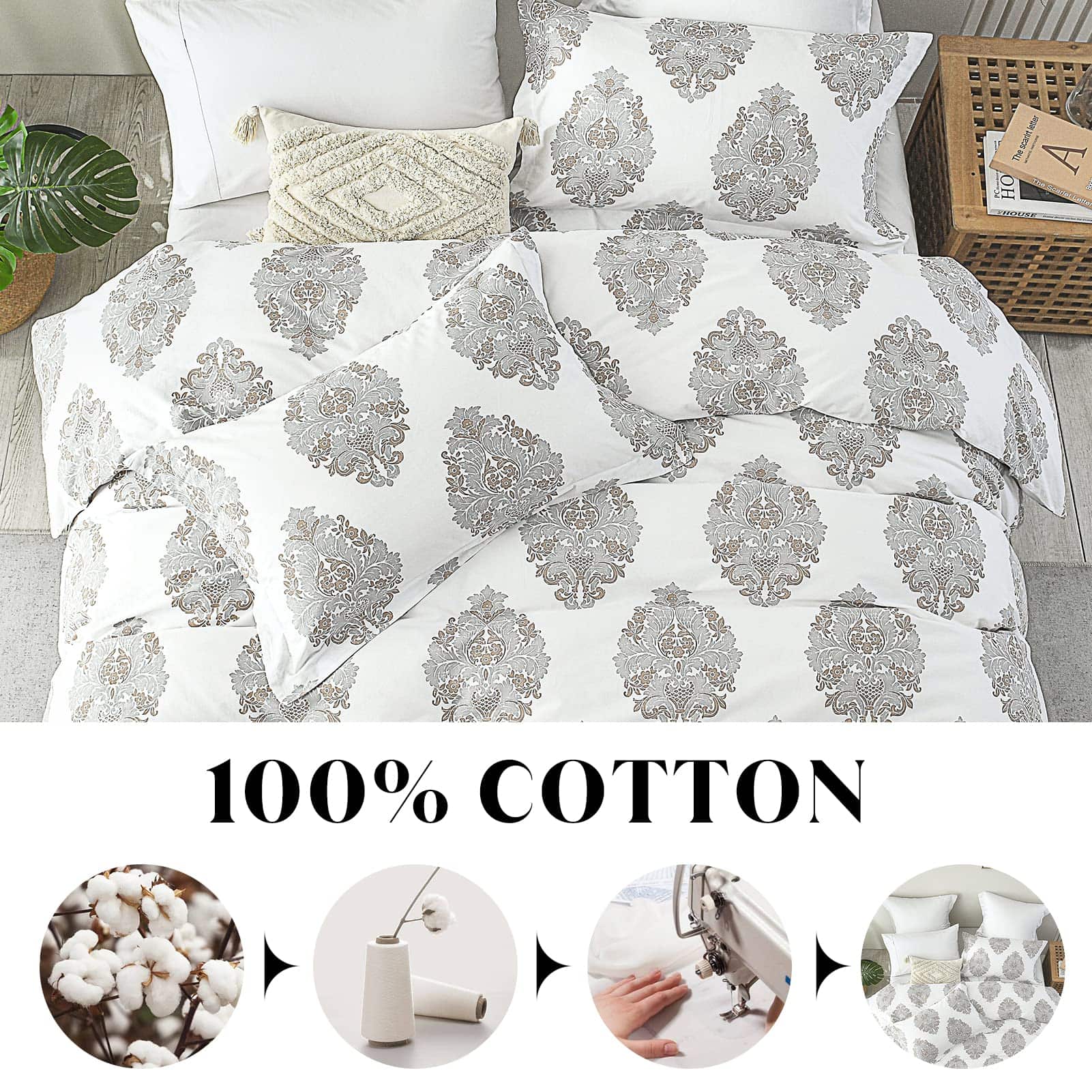 Juego de Funda nórdica CozyDH tamaño Queen - -Gris/Blanco/Cr - Imagen 3