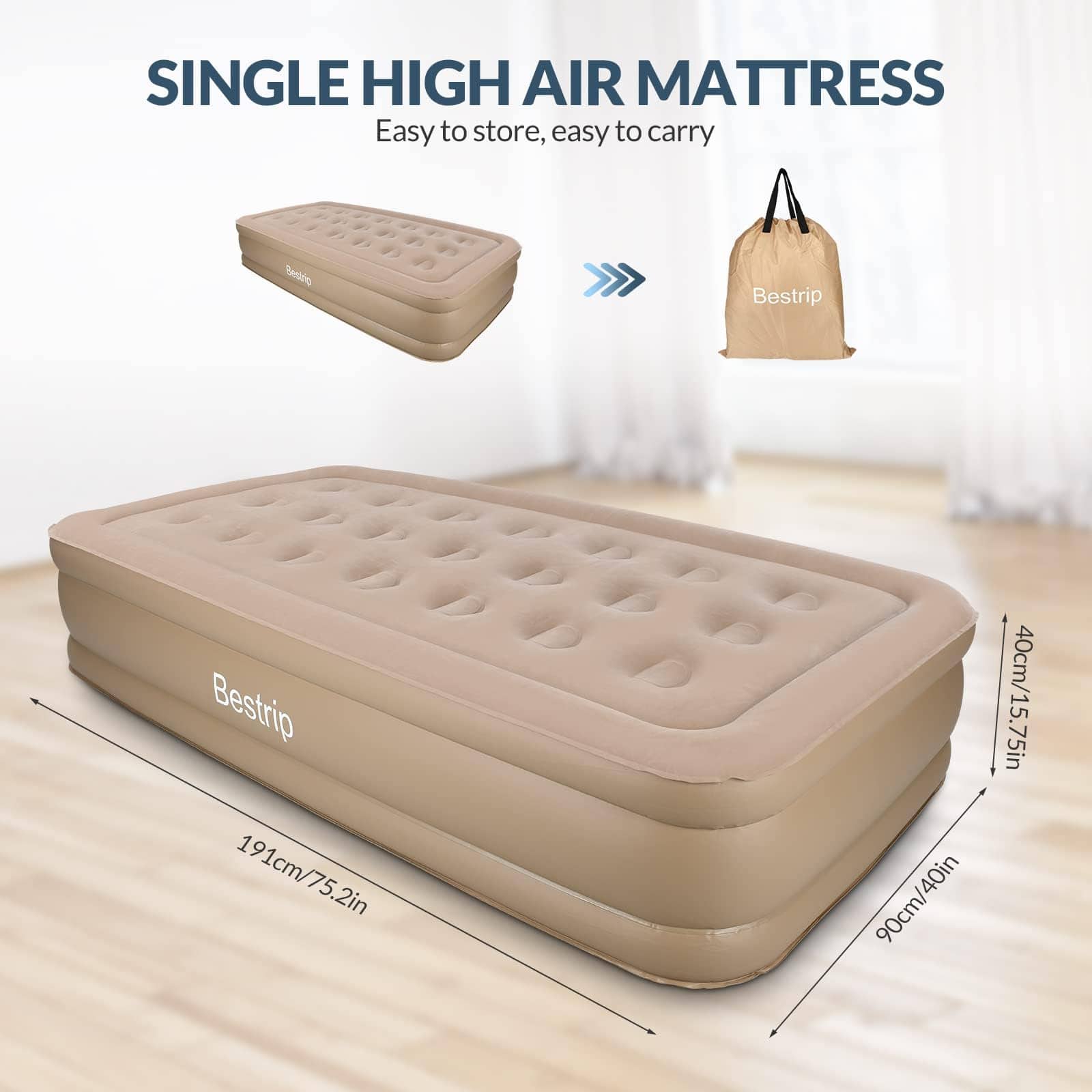 Colchón de Aire Bestrip Twin con Bomba Incorporada, Colchón - Imagen 8
