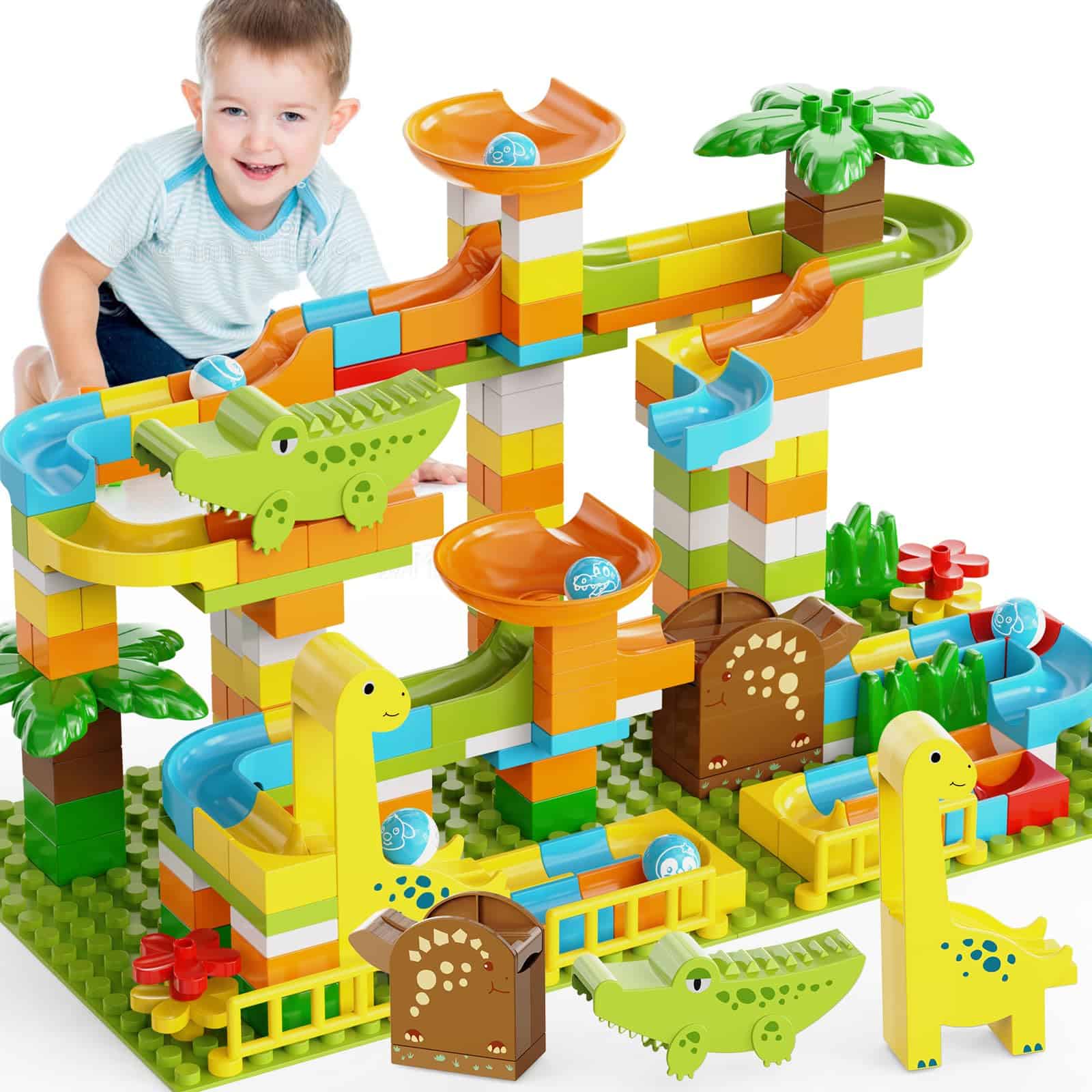 JIXIn Dinosaur Marble Runs para Niños de 4-8 Bloques de