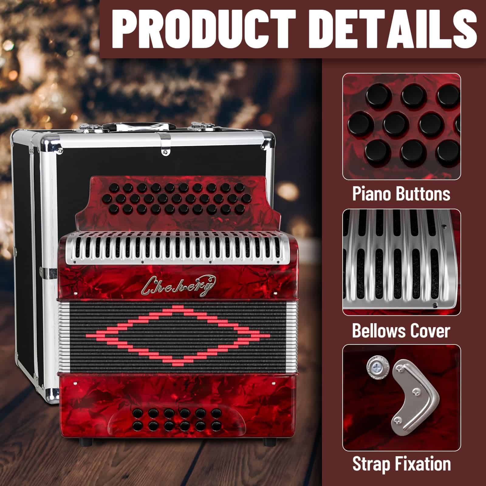 Acordeón - 31 Teclas 12 Bajos Diatónico G/C/F con Diseño - Imagen 4
