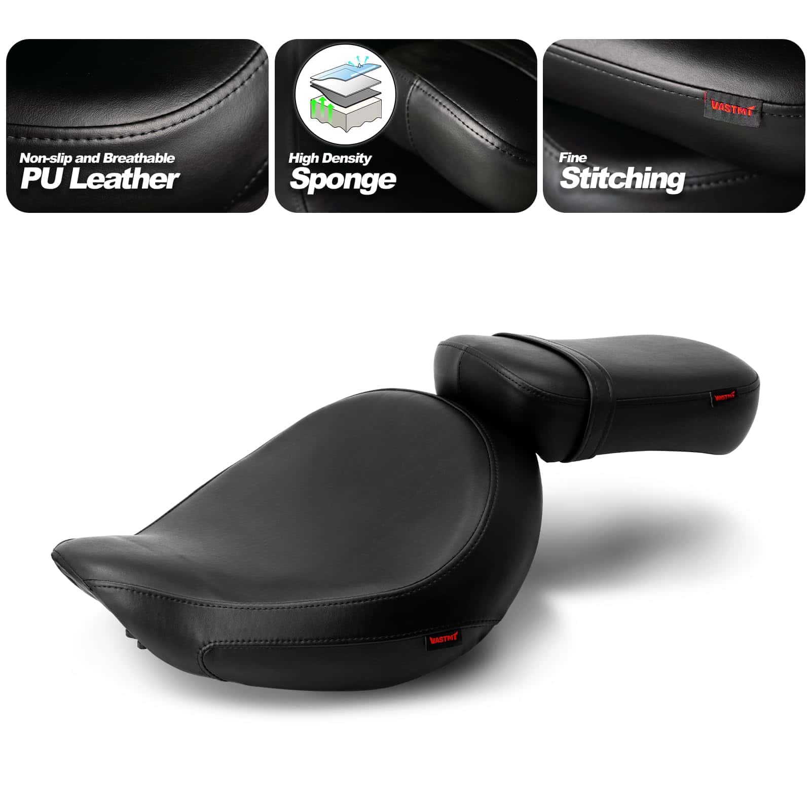 Asiento de Conductor y Pasajero de Motocicleta Negro Sin - Imagen 4