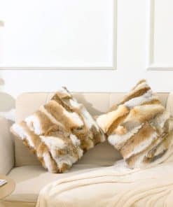 Set de 2 Fundas de Cojín de Piel de Conejo Natural de Lujo