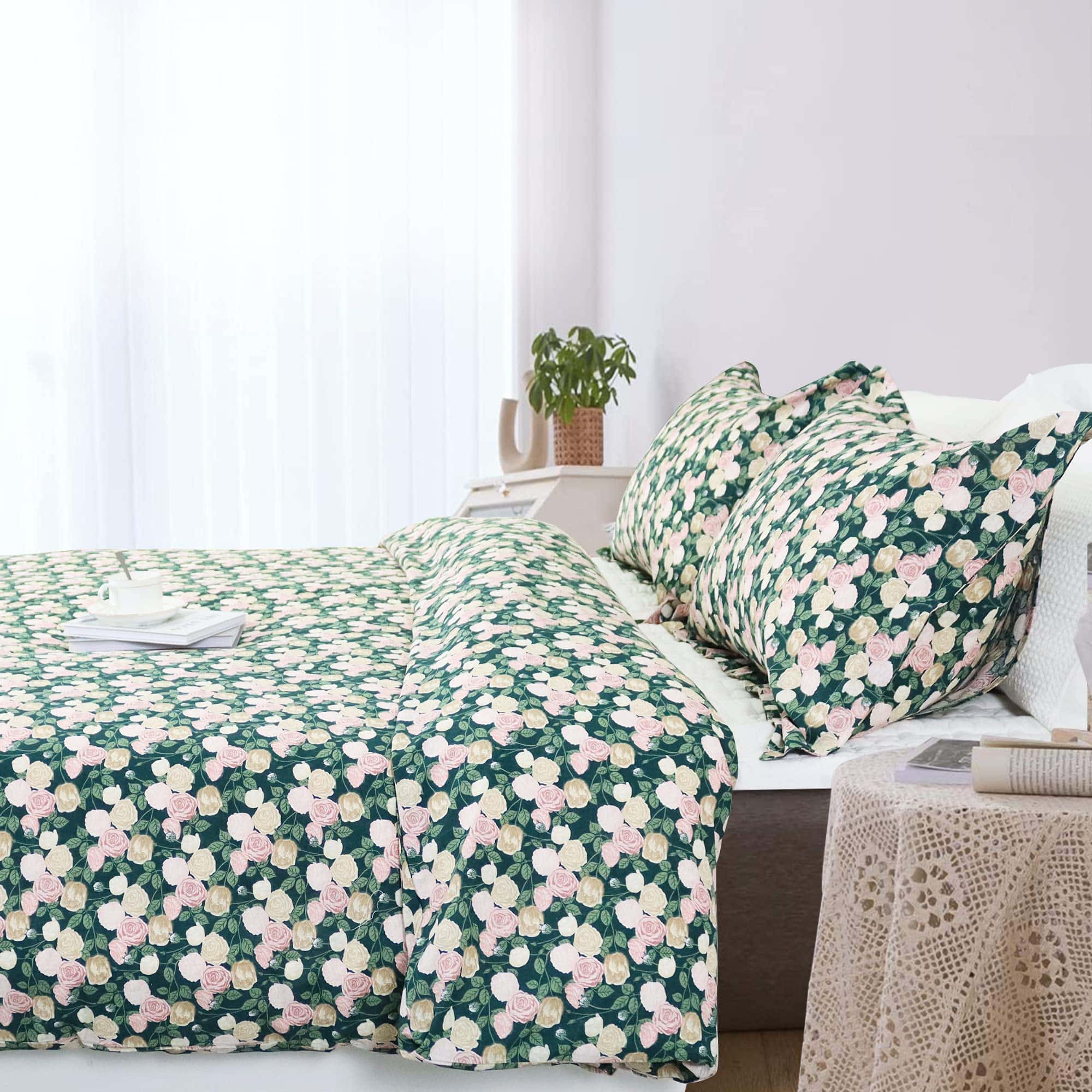 Juego de Ropa de Cama Vintage Damasco Rosas Gemelas 3 - Imagen 10