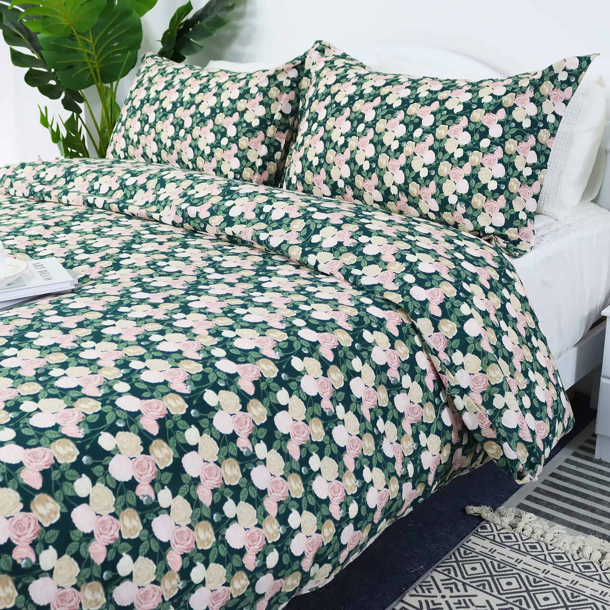 Juego de Ropa de Cama Vintage Damasco Rosas Gemelas 3