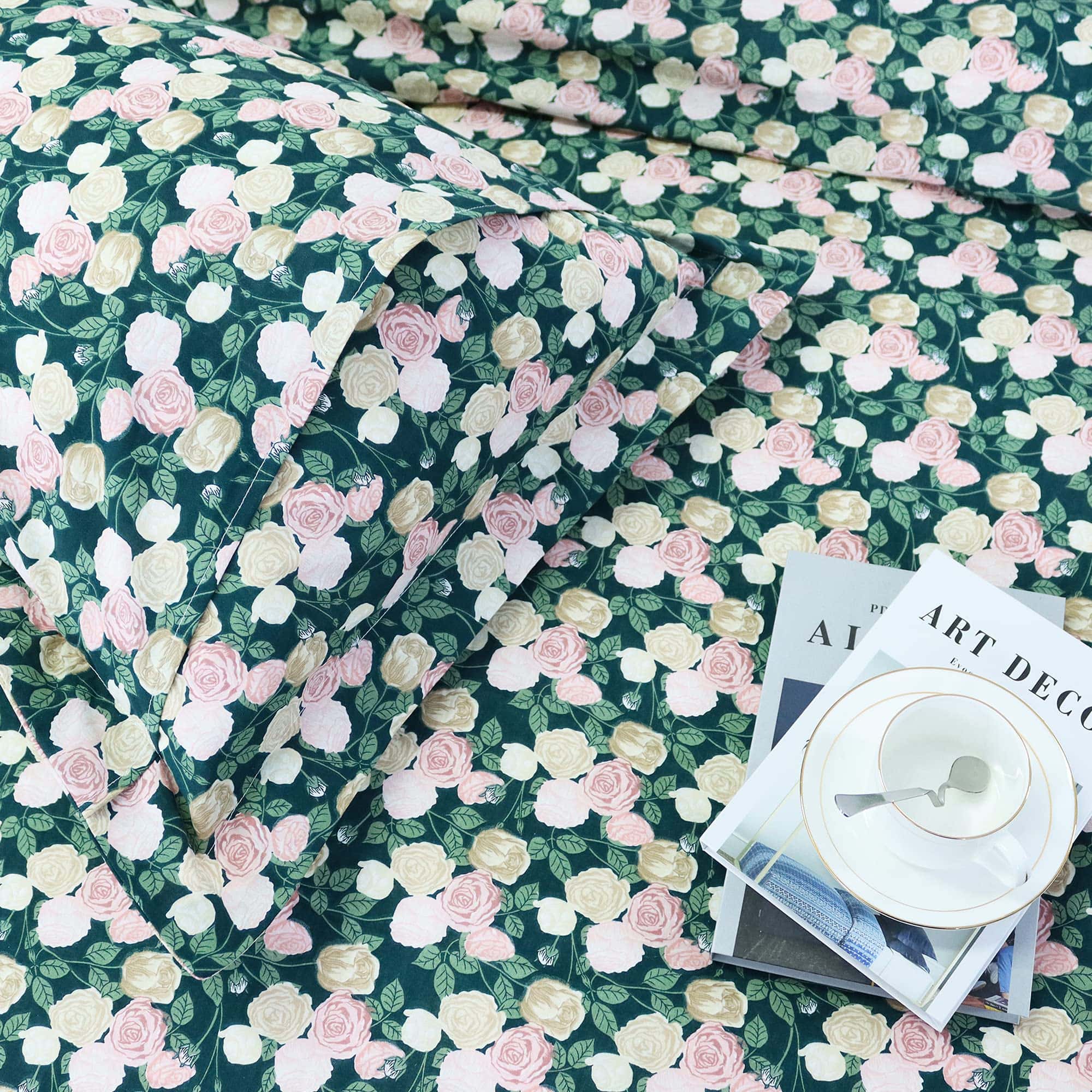 Juego de Ropa de Cama Vintage Damasco Rosas Gemelas 3 - Imagen 8