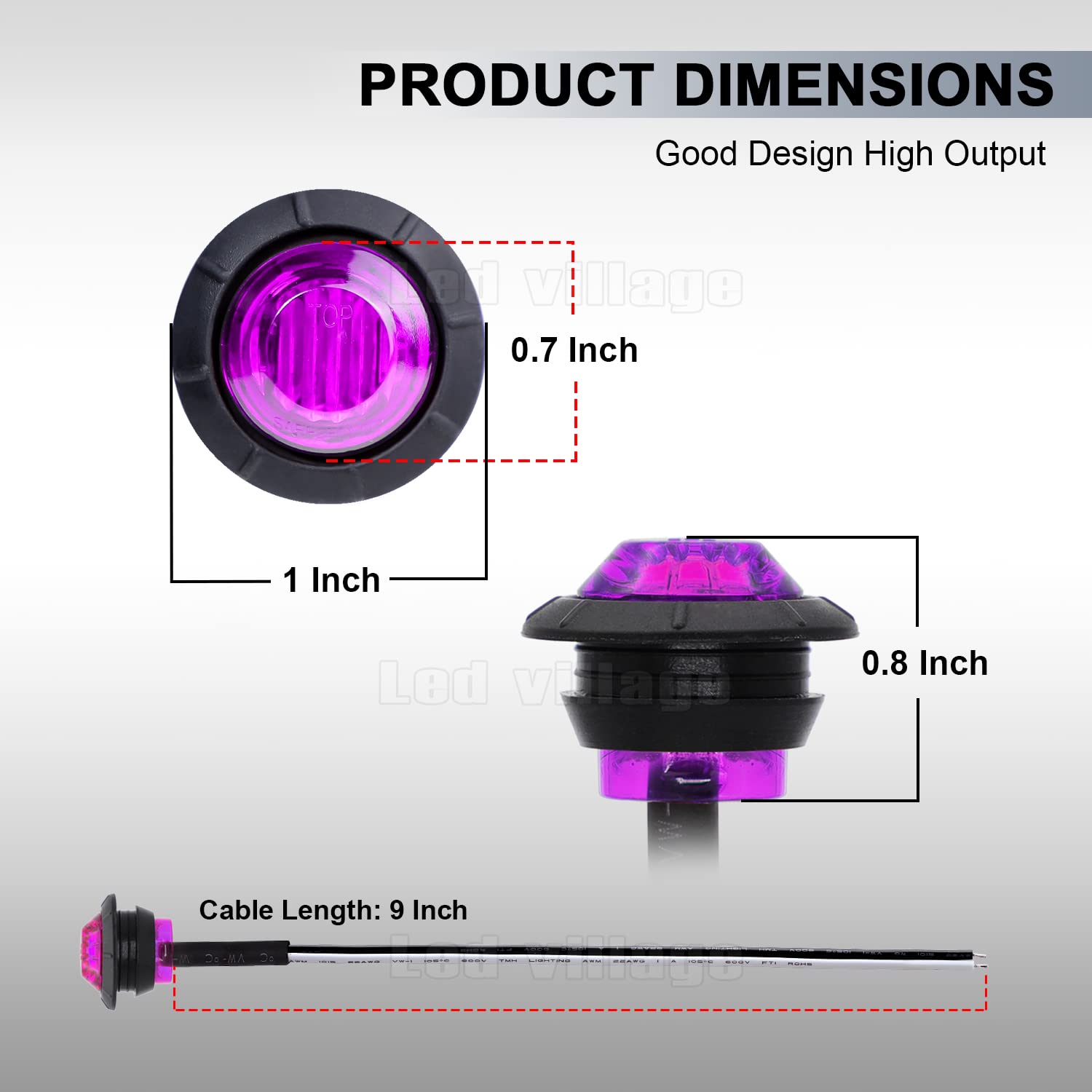 100 Pcs Luces Marcadoras Laterales de Botón Púrpuras de 3/4 - Imagen 4