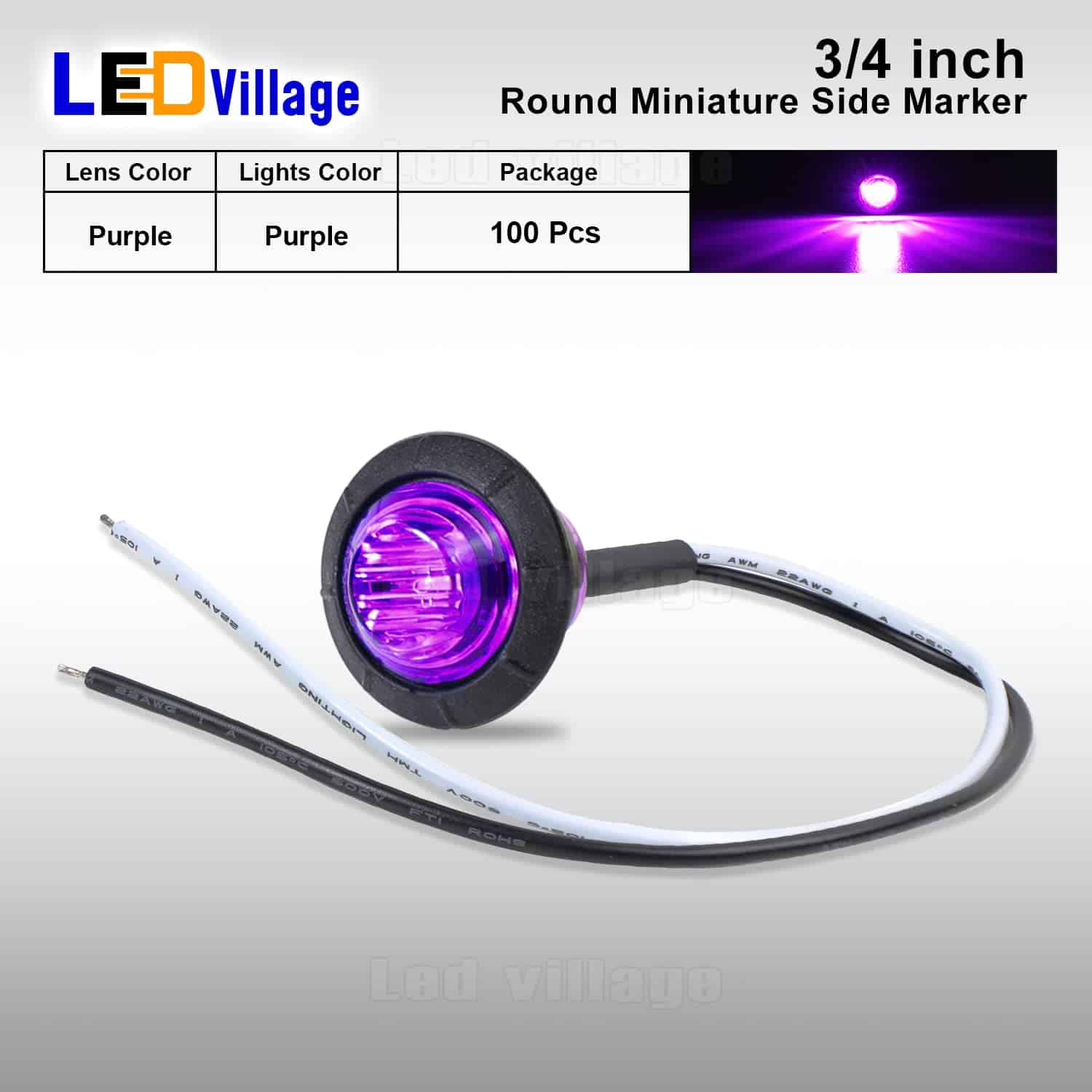 100 Pcs Luces Marcadoras Laterales de Botón Púrpuras de 3/4 - Imagen 3