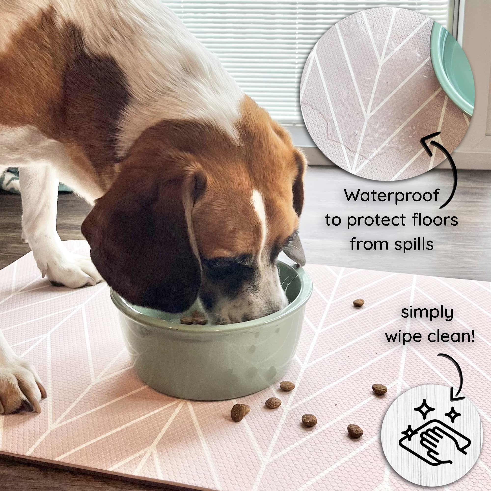 OH RIBBYPUP Waterproof Pet Mat- Plato de comida y agua para - Imagen 5