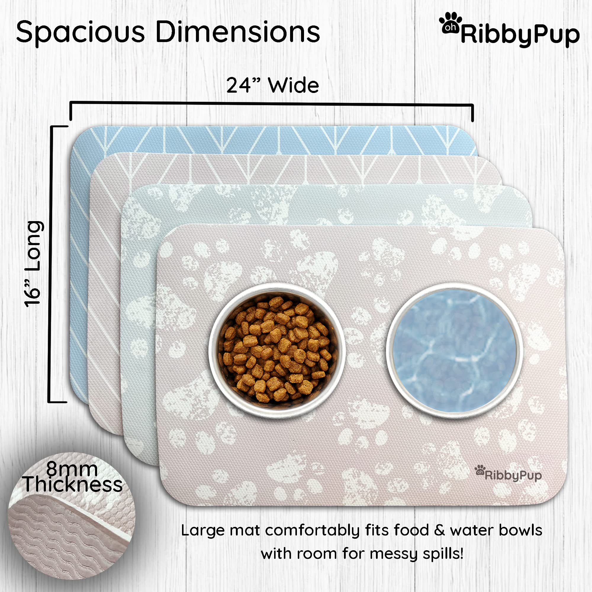 OH RIBBYPUP Waterproof Pet Mat- Plato de comida y agua para - Imagen 4