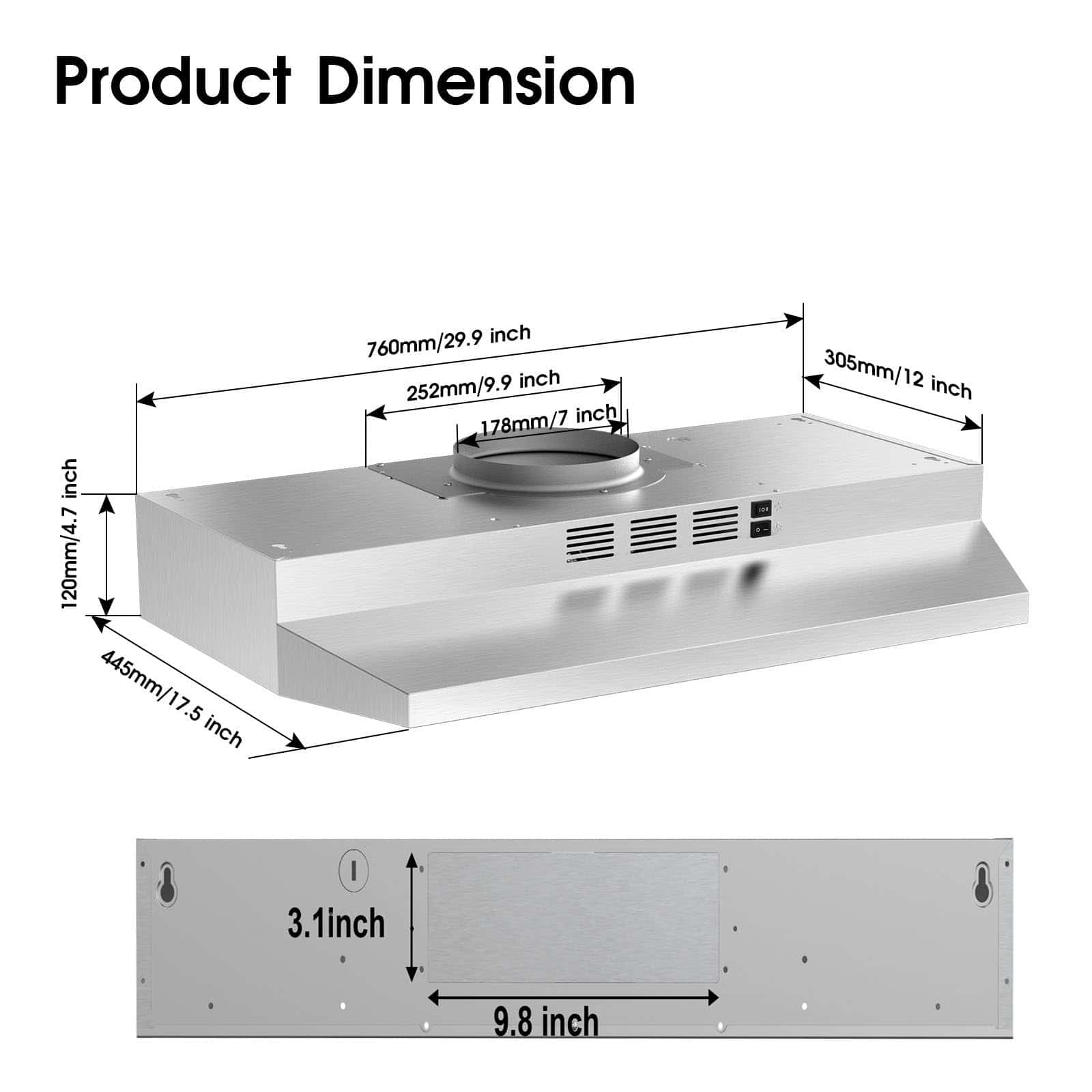 Campana extractora 30 pulgadas bajo gabinete, Acero - Imagen 7