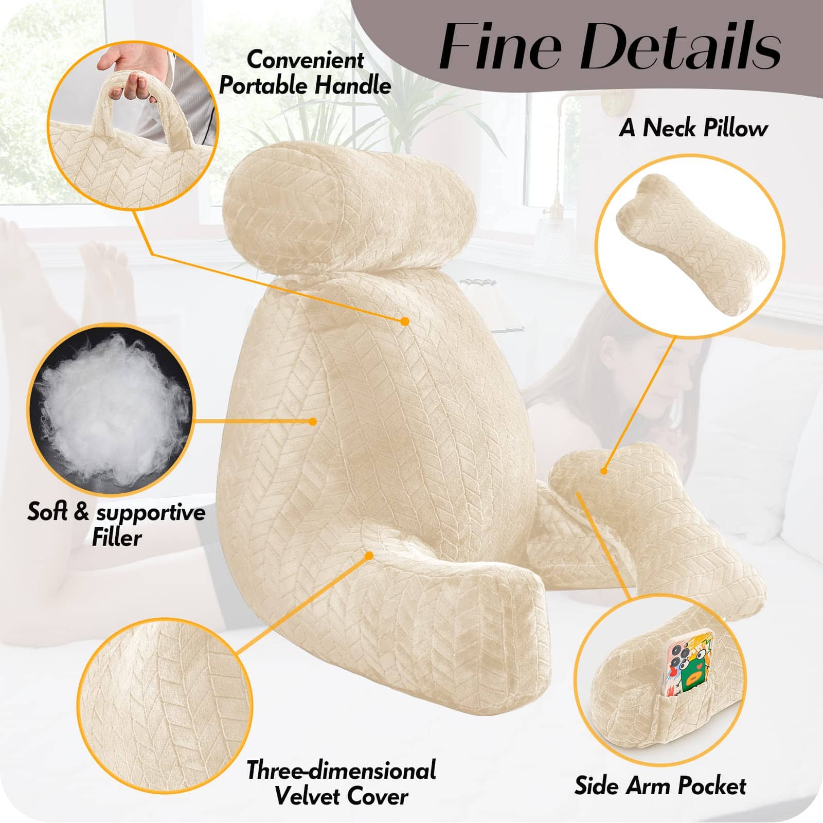 Cojín Grande para Leer para Adultos XXL Easedeco con - Imagen 4