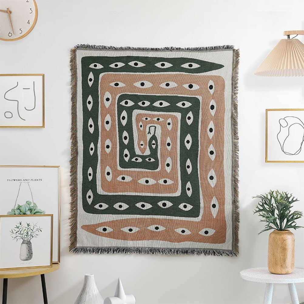 Manta tejida de doble ojo de serpiente tiowik con borla