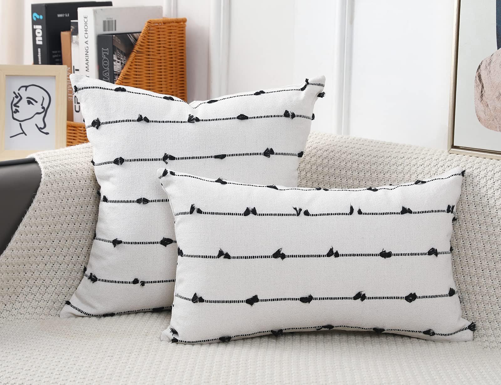 Juego de 2 Fundas de Cojín Boho 26x26, Negro Blanco y - Imagen 3