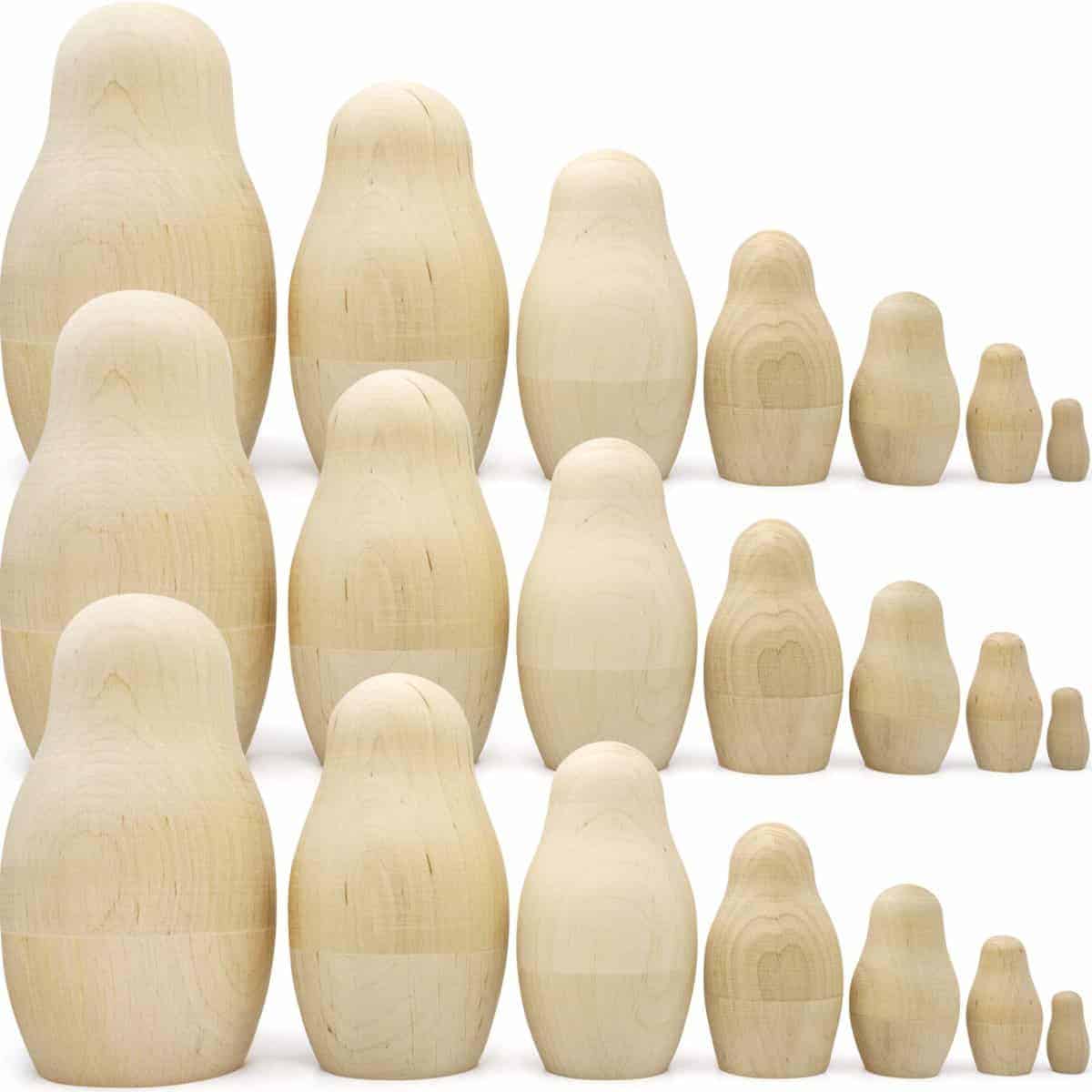 Lote de 3 sets de muñecas rusas AEVVV en blanco de 7 piezas