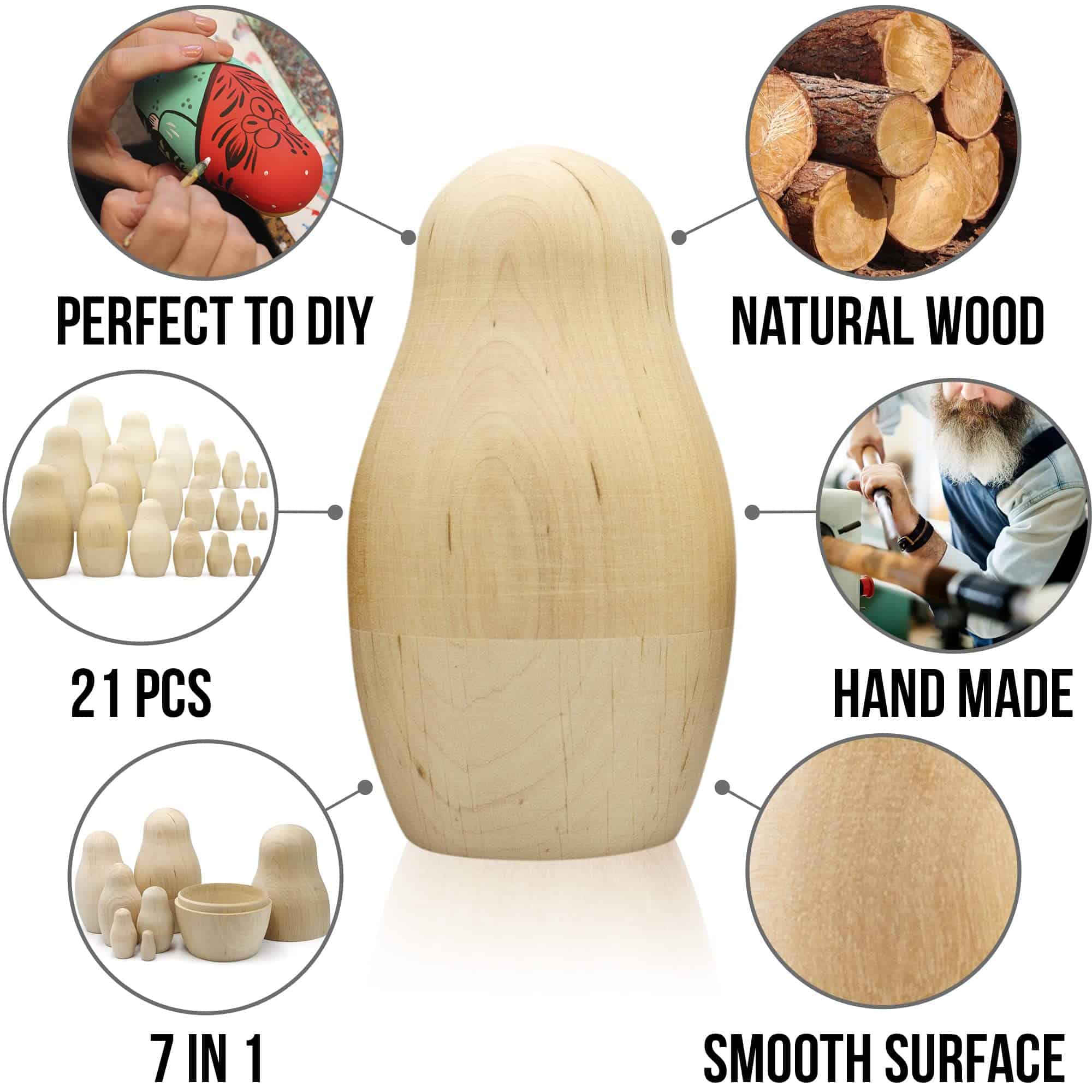 Lote de 3 sets de muñecas rusas AEVVV en blanco de 7 piezas - Imagen 4