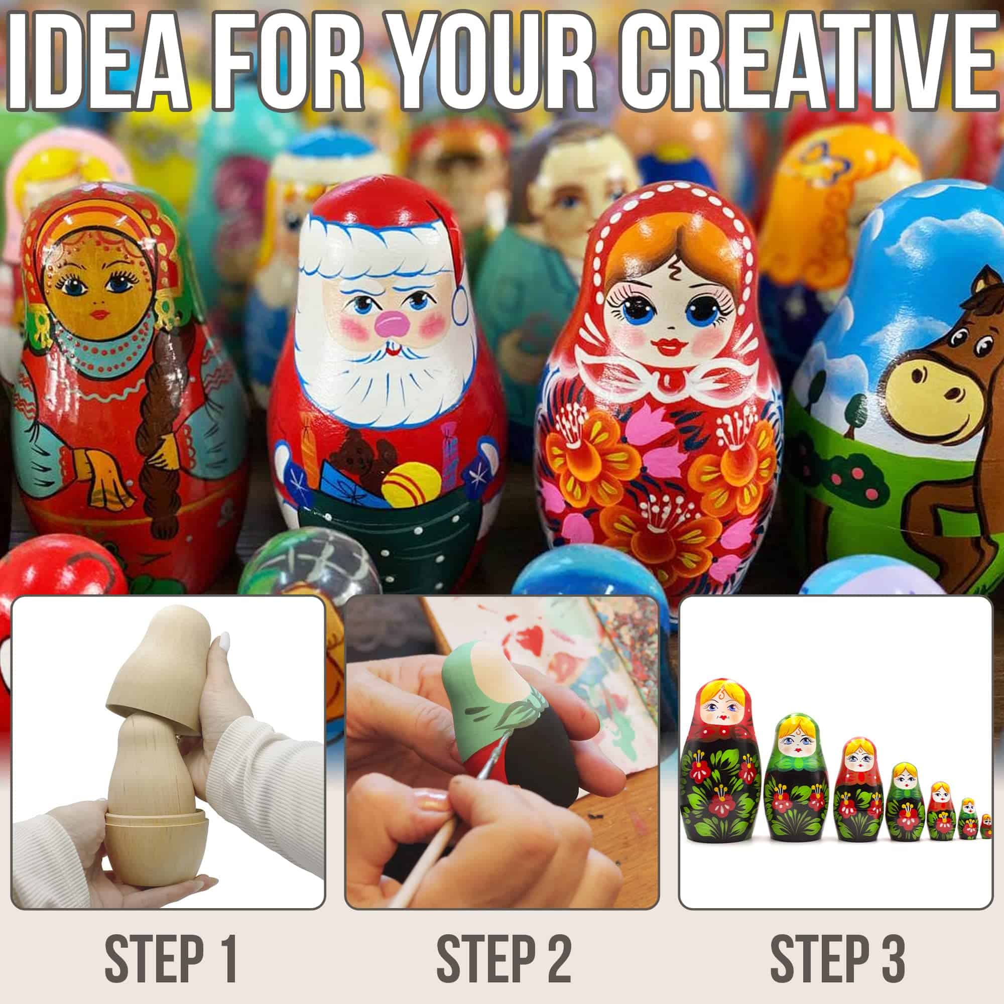 Lote de 3 sets de muñecas rusas AEVVV en blanco de 7 piezas - Imagen 6