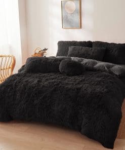 Edredón de Felpa Negra Tamaño Queen con Relleno, Suave