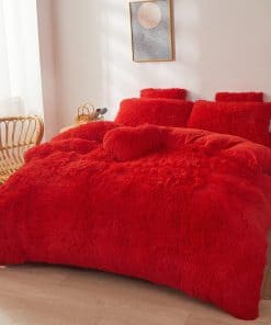 Edredón rojo mullido tamaño queen con relleno, suave