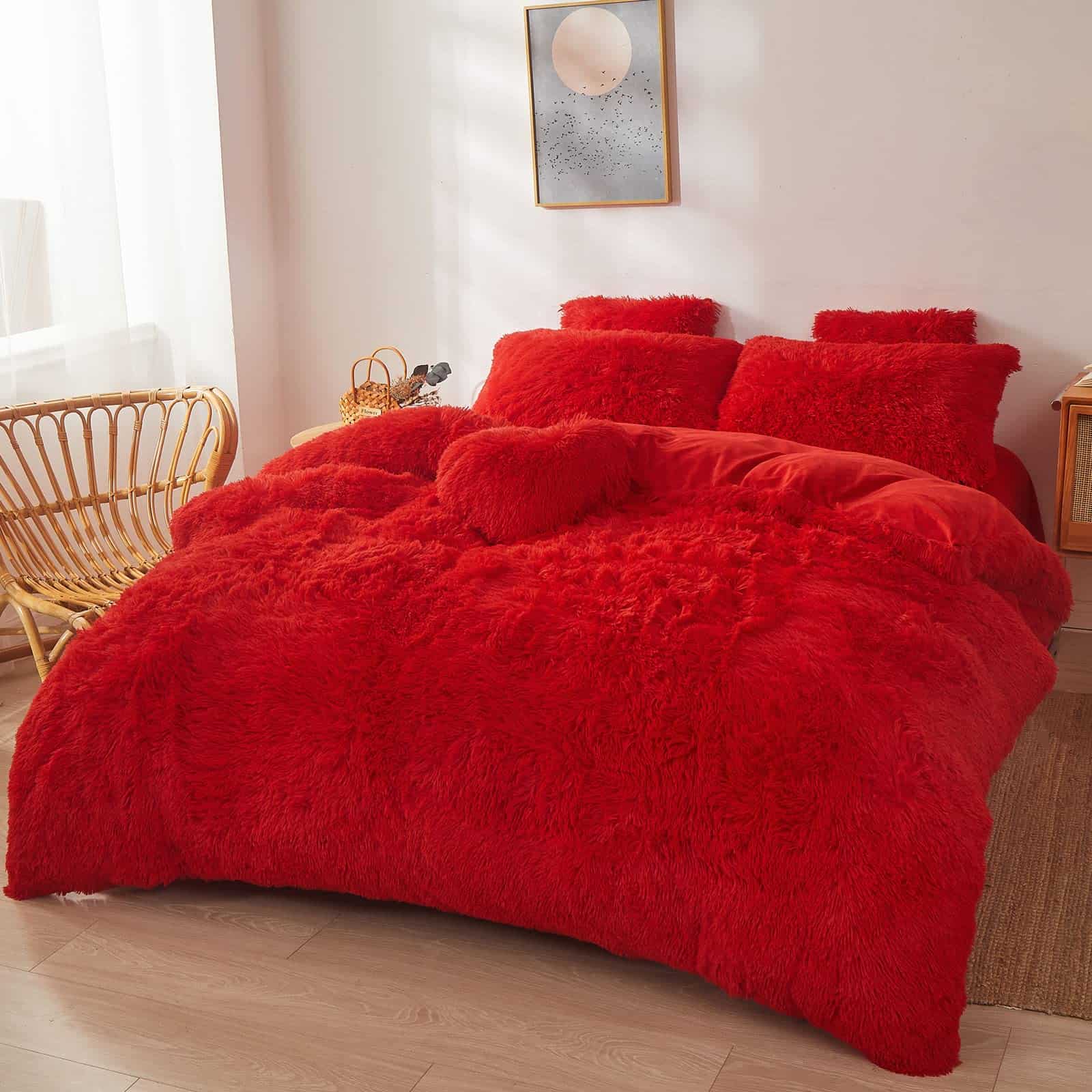 Edredón rojo mullido tamaño queen con relleno, suave