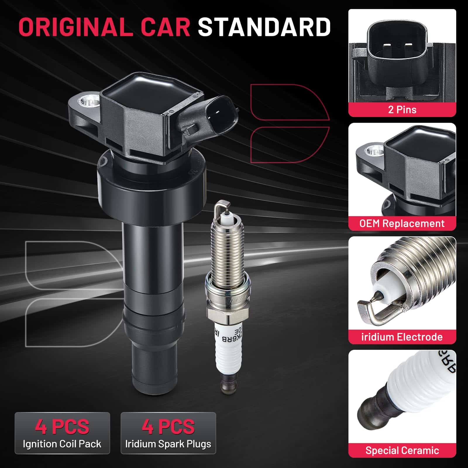 Paquete de bobina UF652 y bujías de iridio 93815 Compatible - Imagen 5