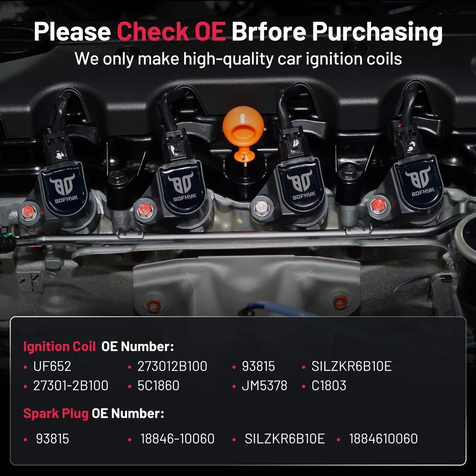 Paquete de bobina UF652 y bujías de iridio 93815 Compatible - Imagen 6