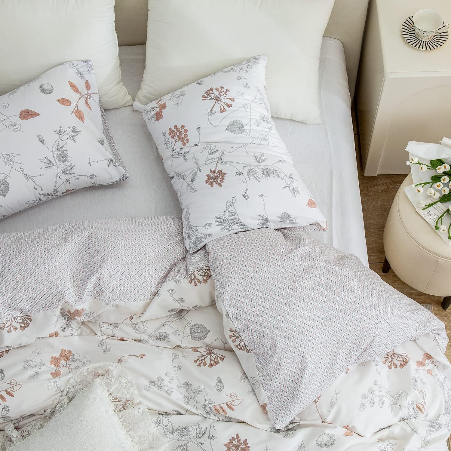 Juego de cama individual Flores, 100% Algodón 3 Piezas - Imagen 9