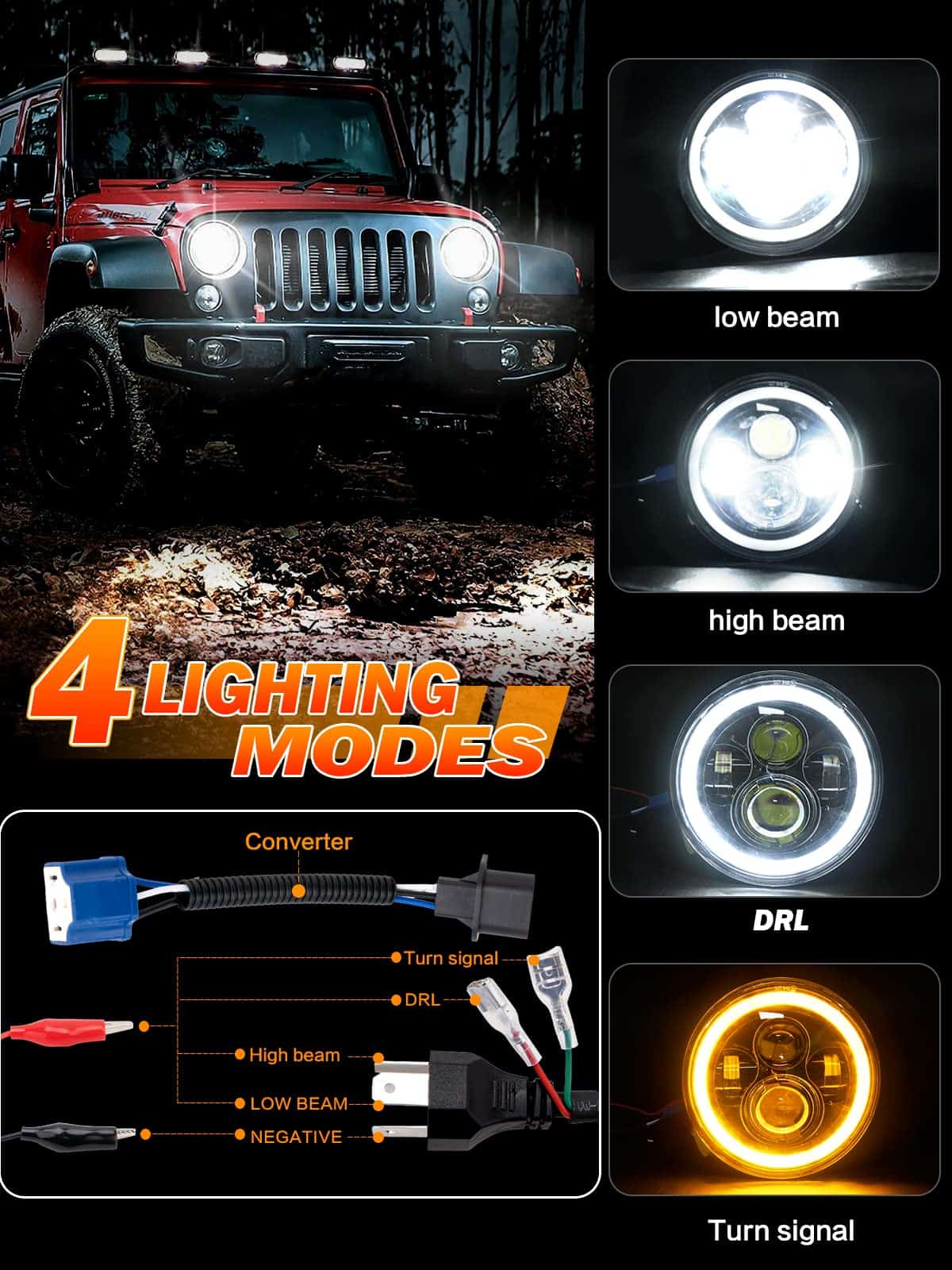 Faros LED redondos de 7 pulgadas con halo para Jeep - Imagen 6