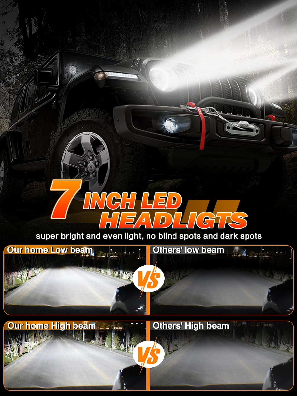 Faros LED redondos de 7 pulgadas con halo para Jeep - Imagen 4