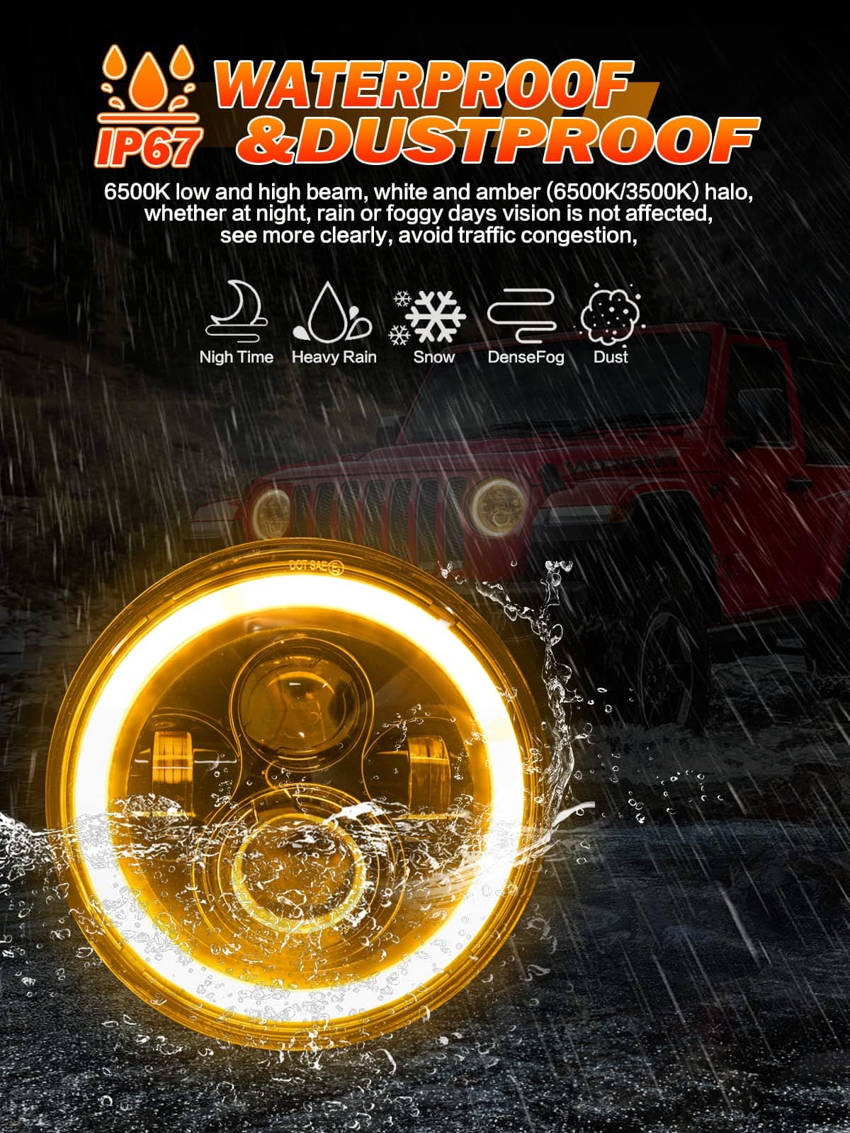 Faros LED redondos de 7 pulgadas con halo para Jeep - Imagen 7