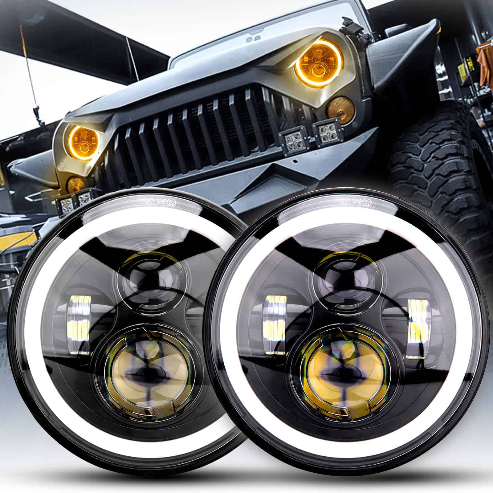 Faros LED redondos de 7 pulgadas con halo para Jeep