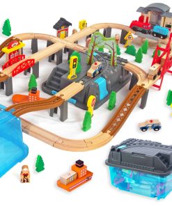 Juego de Tren de Madera WoodenEdu 100 Piezas para Niños de
